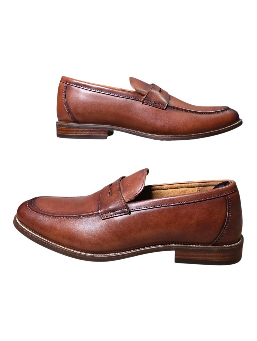 Florsheim Mens Cognac Leather Rucci Moc Toe Penny Loafers Size 7.5 W